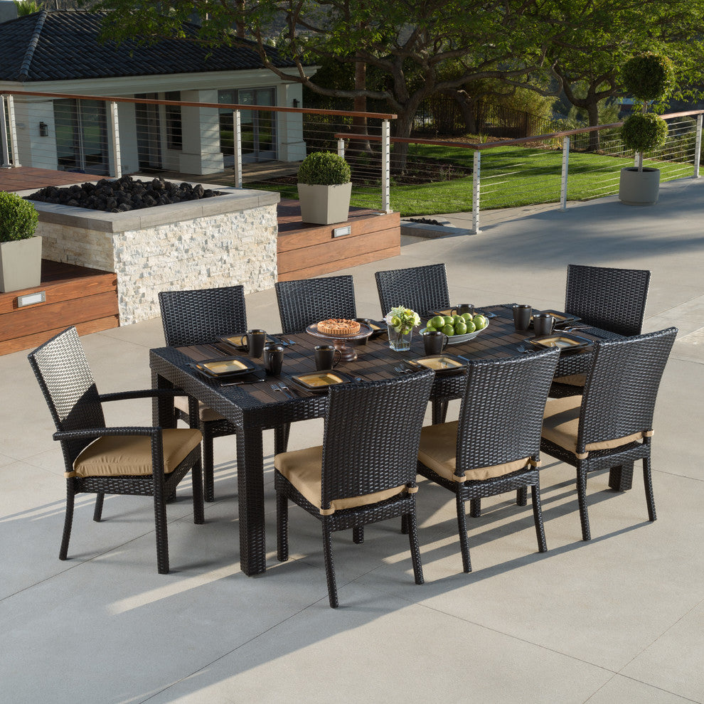 Deco 9 Piece Aluminum Outdoor Patio Dining Set, Beige