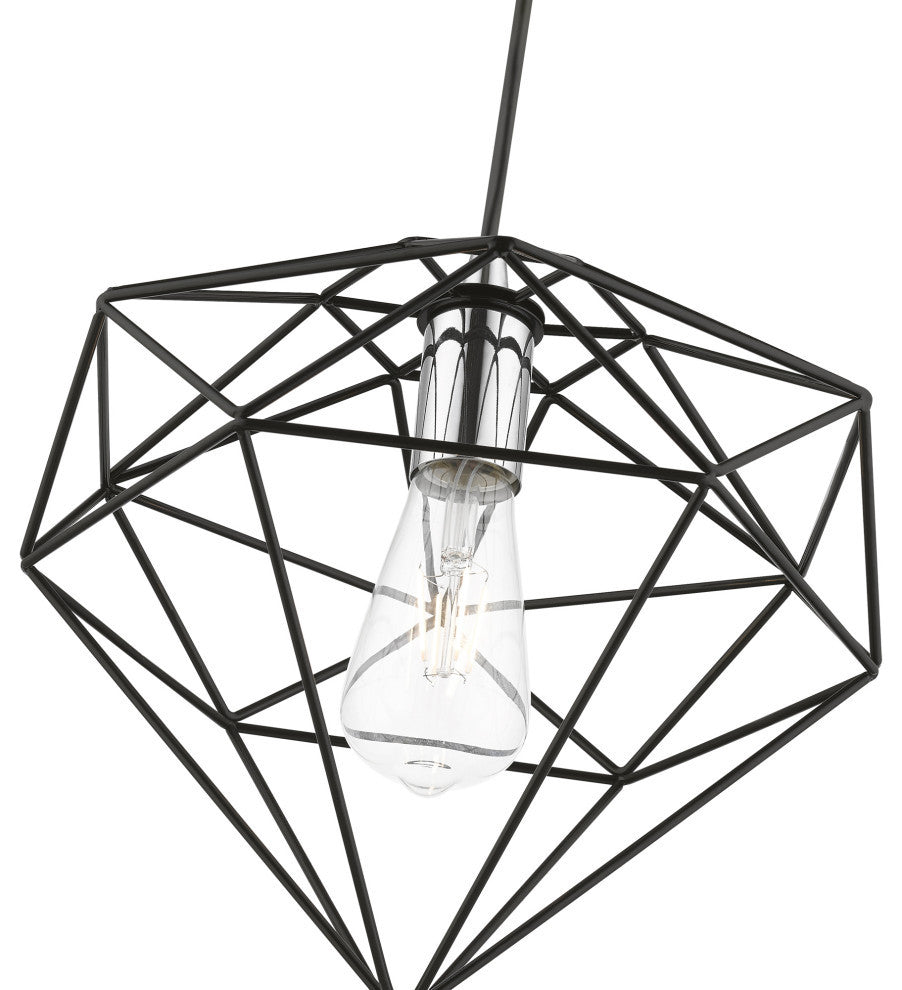 Knox 1 Light Shiny Black With Polished Chrome Accents Pendant