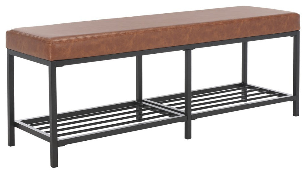Safavieh Yomi 2 Rail Shelf Bench, Brown/Black
