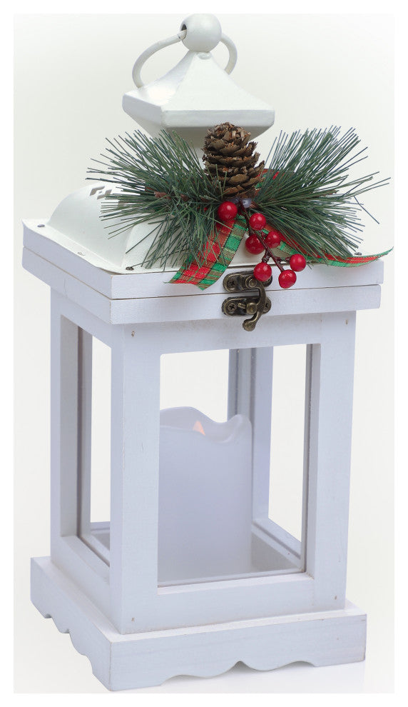 White Christmas Lantern with LED Candle