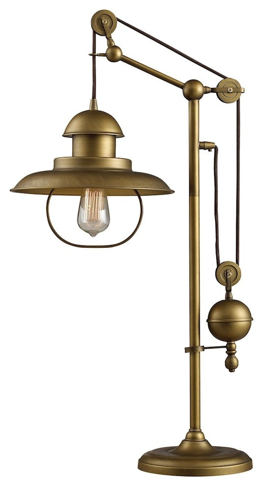 Farmhouse Table Lamp In Antique Brass With Matching Metal Shade