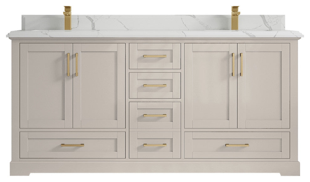 Boston 72" Double Sink Bath Vanity in Fine Grain 1.5" Calacatta Laza