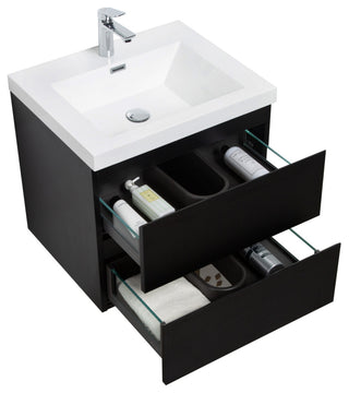 Aurora Wall Mount Vanity, White Acrylic Top, Matte Midnight Black, 24"