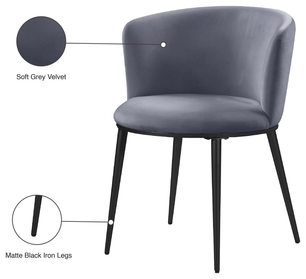 Skylar Dining Chair, Set of 2, Gray Velvet, Matte Black Iron Legs