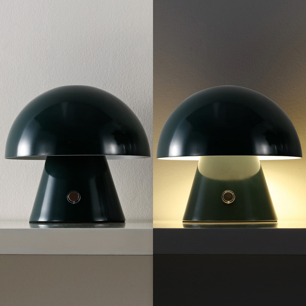 Porcini 7" Rechargeable/Cordless Iron LED Mushroom Table Lamp, Forest Green