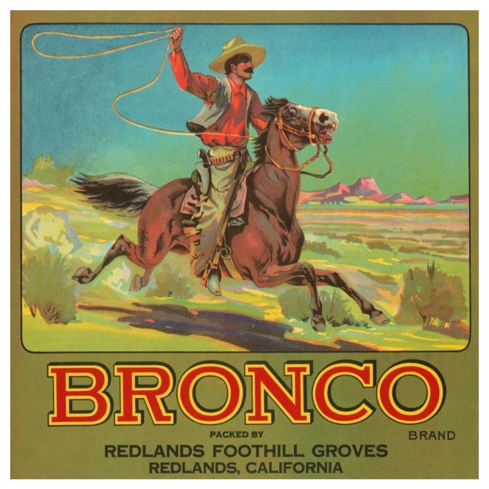"Bronco Brand Crate Label" Digital Paper Print by Retrolabel, 24"x24"