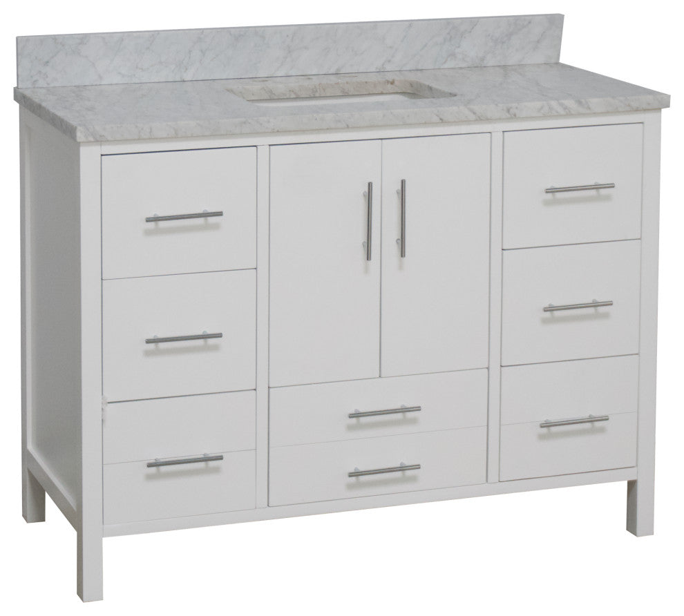 California 48" Bathroom Vanity, White, Carrara Marble