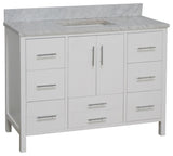 California 48" Bathroom Vanity, White, Carrara Marble