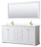 72"DBL Vanity White, Light-Vein Carrara Cult. Top, Sinks, 70"Mirror, Gold Trim