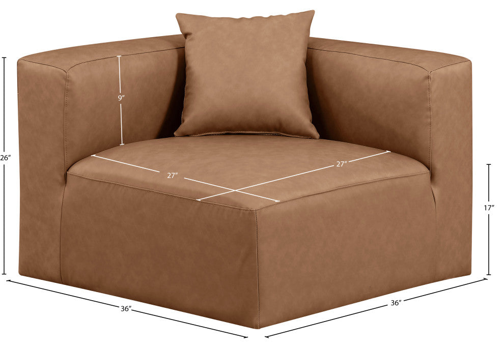Cube Upholstered Modular Component, Brown, Vegan Leather, Corner Chair