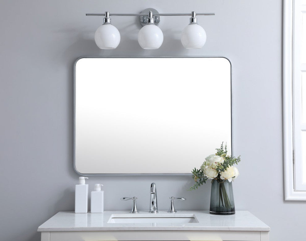 Ellis Soft Corner Metal Rectangular Mirror, Silver, 27" x 36"