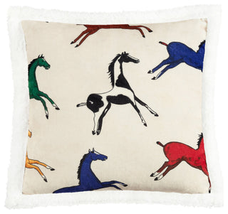 Wild Horses Campfire Sherpa Pillow, 18"x18"
