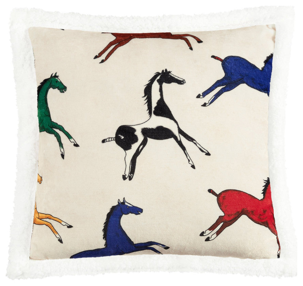 Wild Horses Campfire Sherpa Pillow, 18"x18"