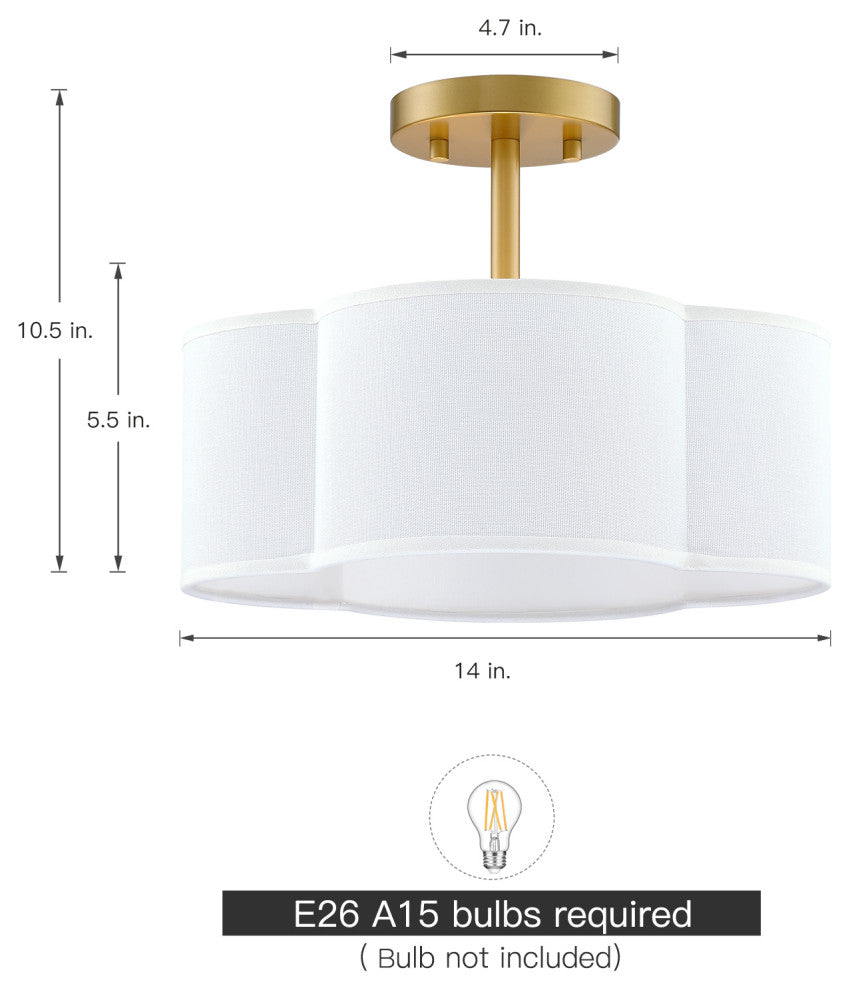 4-Light Scallop Semi Flush Mount Ceiling Light, Gold