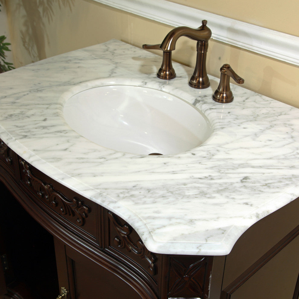 Ashby White Single Vanity, Walnut With Marble Vanity Top, White