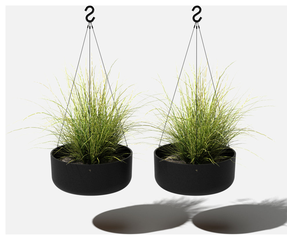 Pure Series Hanging Kona Bowl 14" Planter, Black, 2 Pack