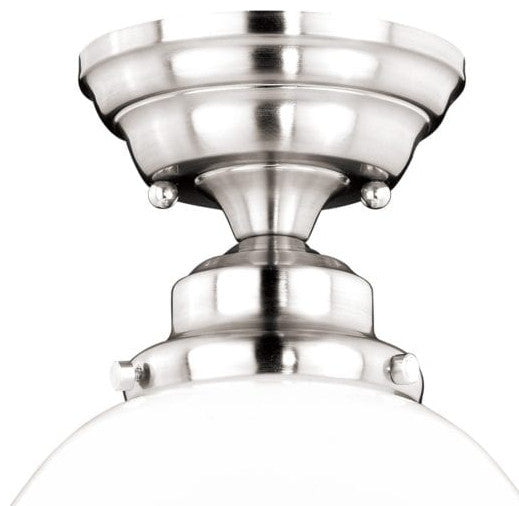 Huntley 12-in Semi Flush Ceiling Light Milk Glass Satin Nickel