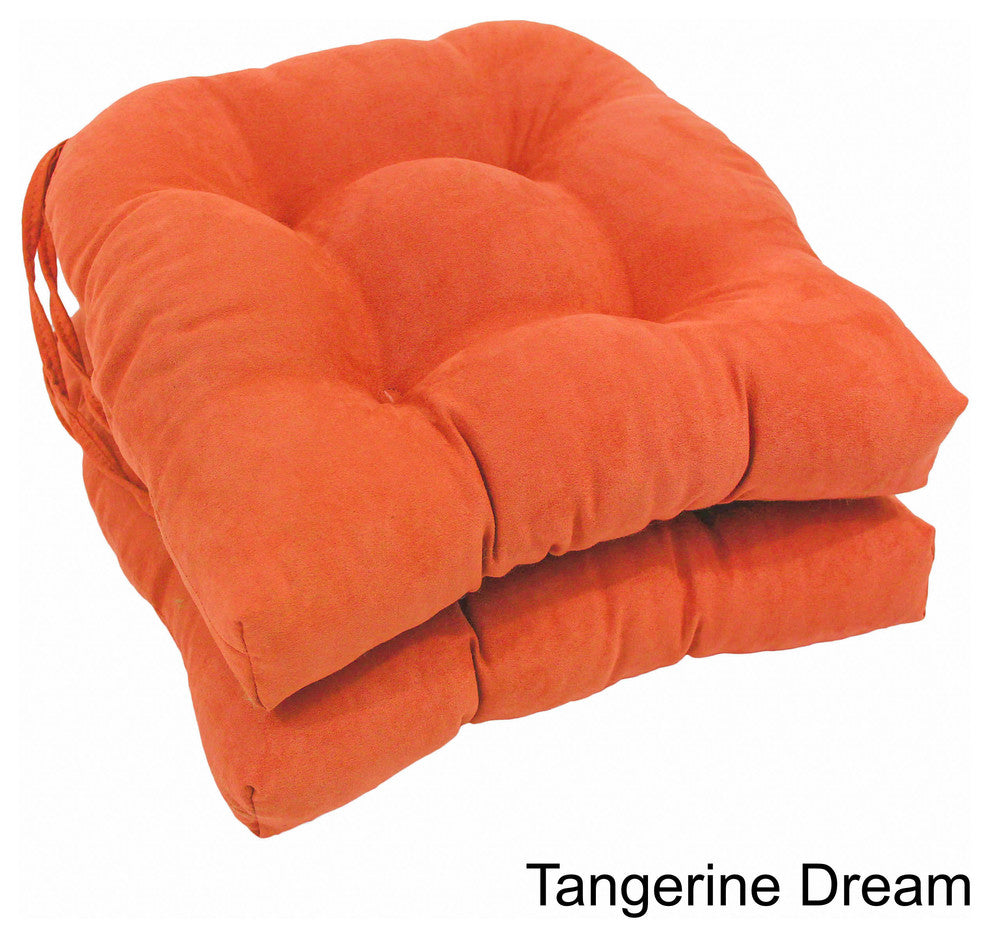 16" Solid Microsuede U-Shaped Tufted Chair Cushions, Set of 2, Tangerine Dream
