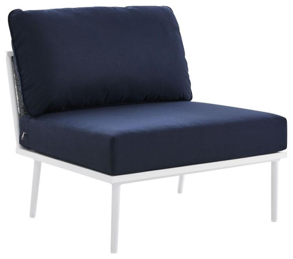 Stance Outdoor Patio Aluminum Armless Chair, White Navy