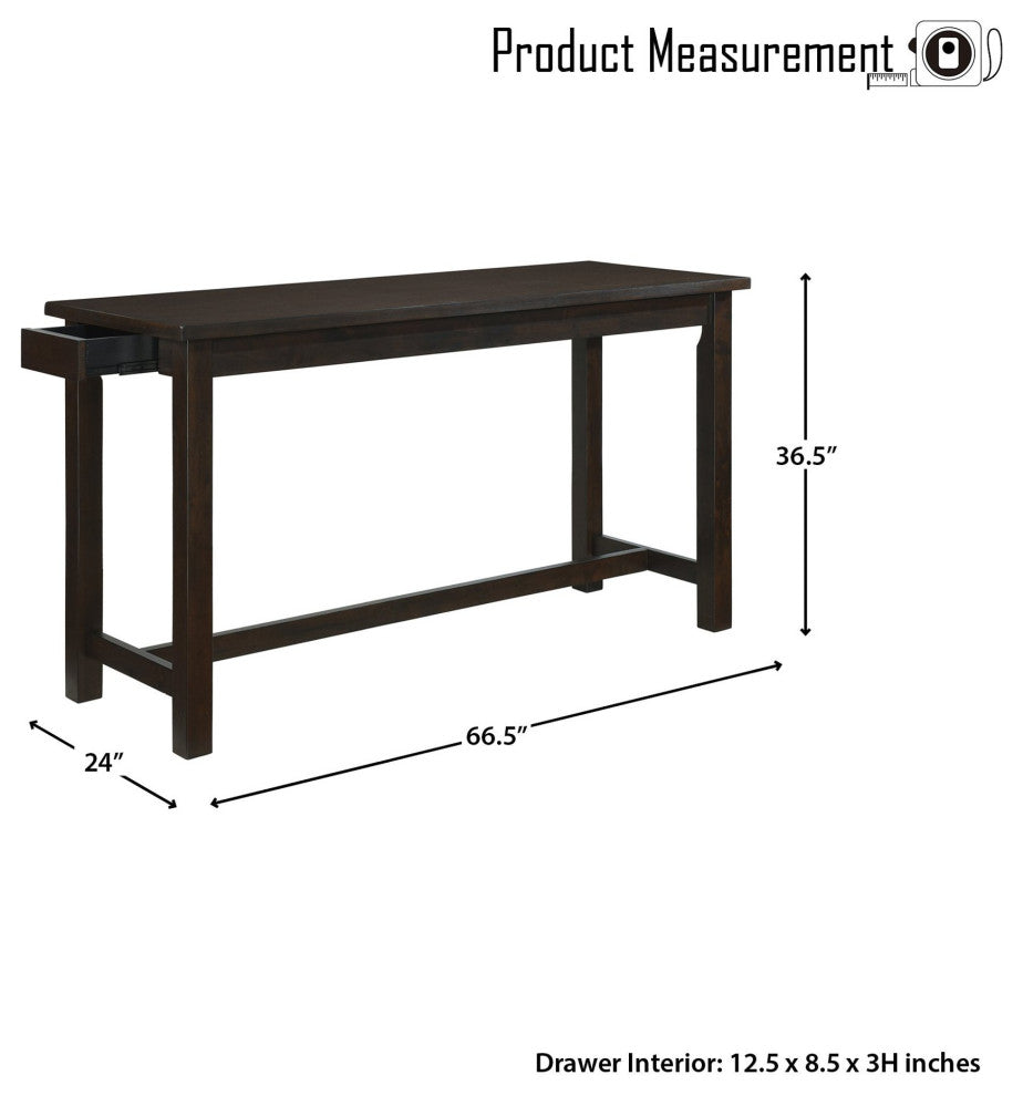 4 Pieces Pub Set, Cushioned Stools & Large Table With Charging Station, Espresso