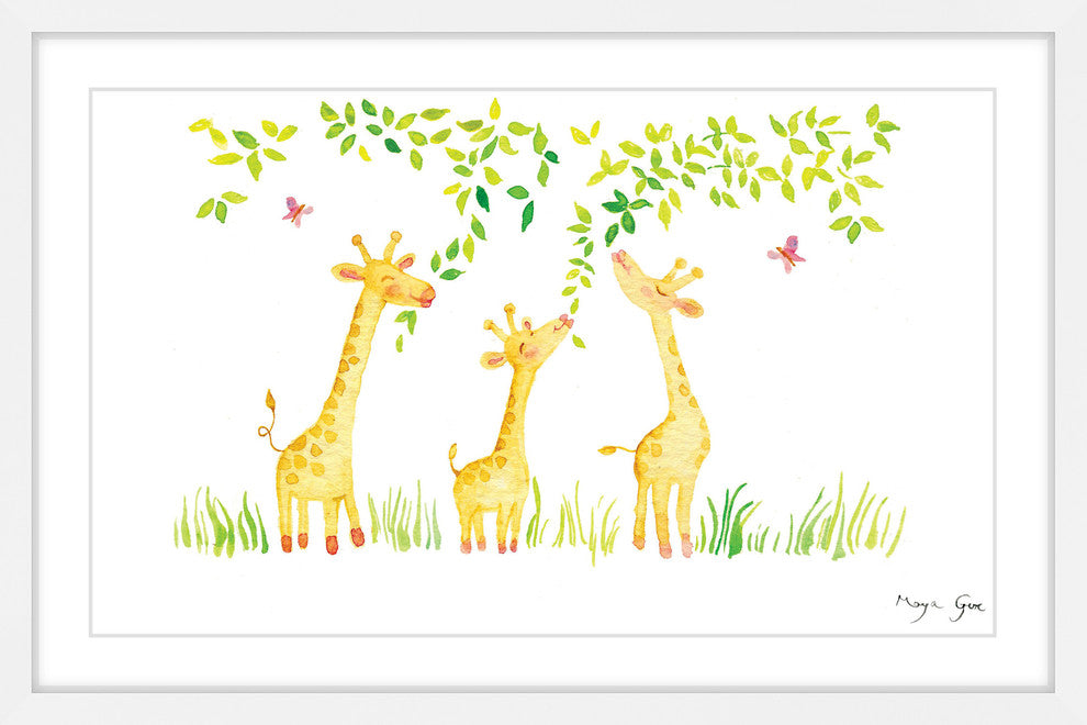 Marmont Hill, "Three Giraffes" by Maya Gur Framed Painting Print, 36x24