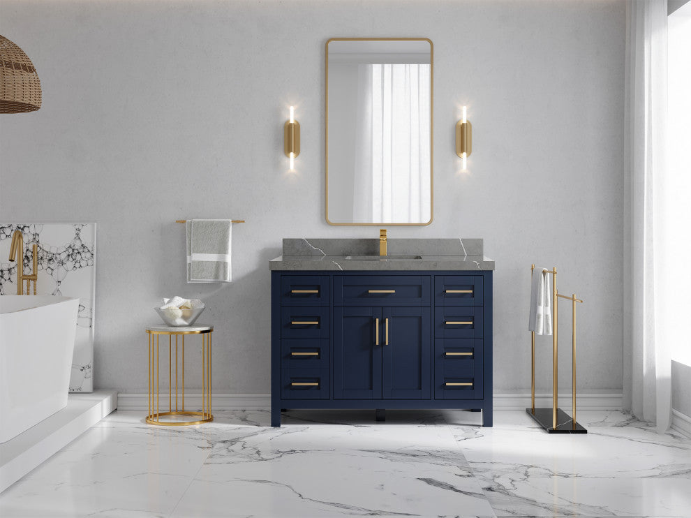 Cambridge 48 Single Sink Bath Vanity in Hale Navy Blue 2" Piatra Gray
