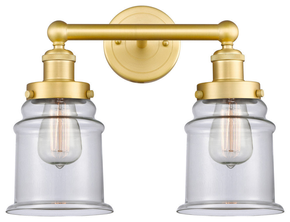 Canton 2-Light 15" Bath Vanity Light, Satin Gold Finish, Clear Shade