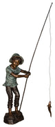 Boy With a Fishing Rod Catching a Fish Bronze Sculpture