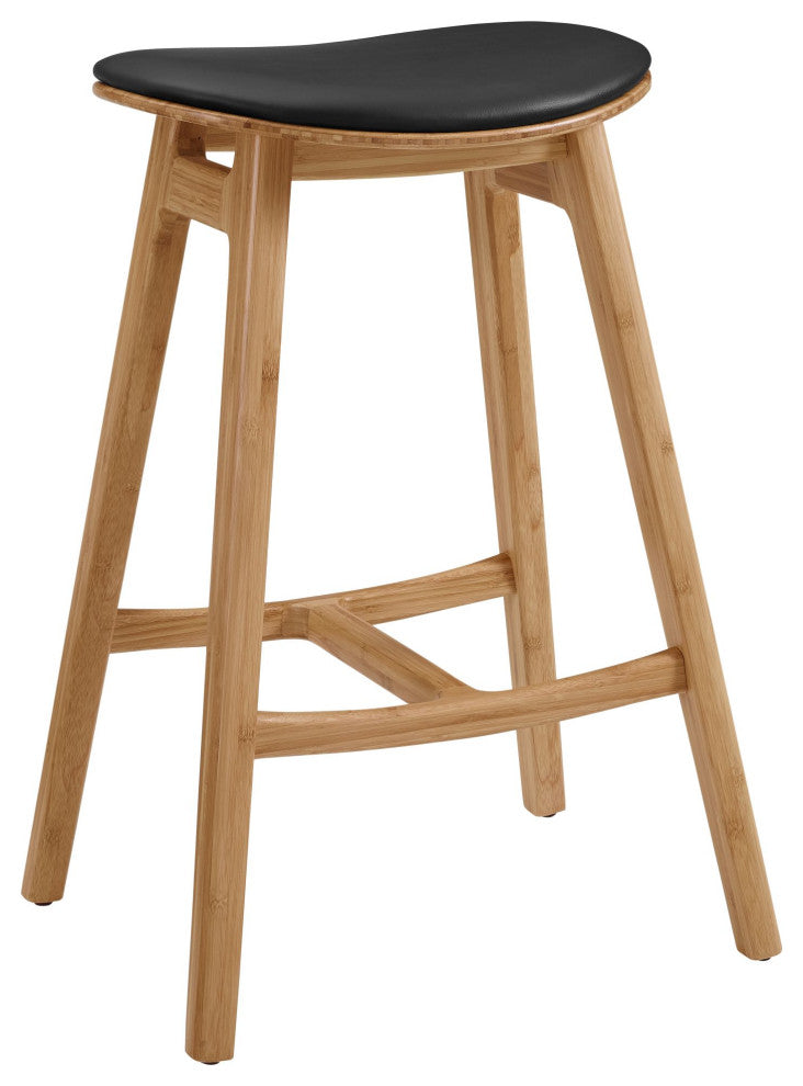 Skol Bar Height Stool W/ Leather Seat, Caramelized