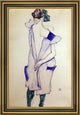 Egon Schiele Standing Girl Blue Dress Green Stockings  Back View