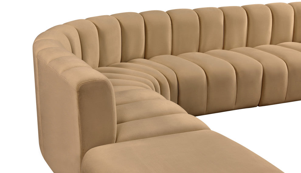 Arc Velvet Upholstered 7-Pc. L-Shaped Modular Sectional, Camel