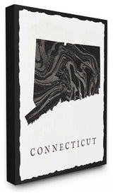 Black and Grey Marbled Paper Connecticut State Silhouette Canvas, 16"x20"