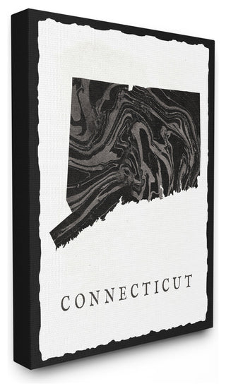 Black and Grey Marbled Paper Connecticut State Silhouette Canvas, 16"x20"