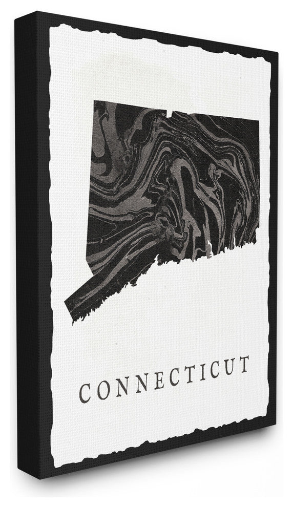 Black and Grey Marbled Paper Connecticut State Silhouette Canvas, 16"x20"