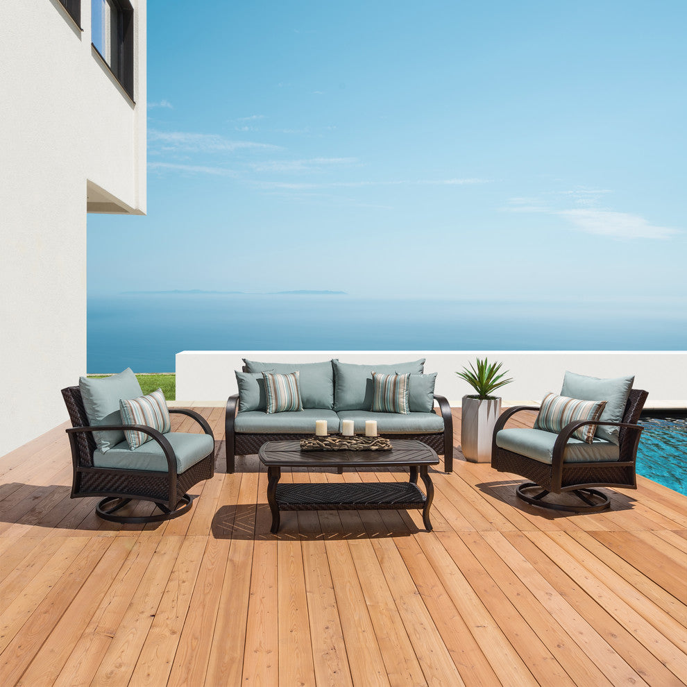 Barcelo 4 Piece Aluminum Outdoor Patio Motion Club and Sofa Set, Bliss Blue