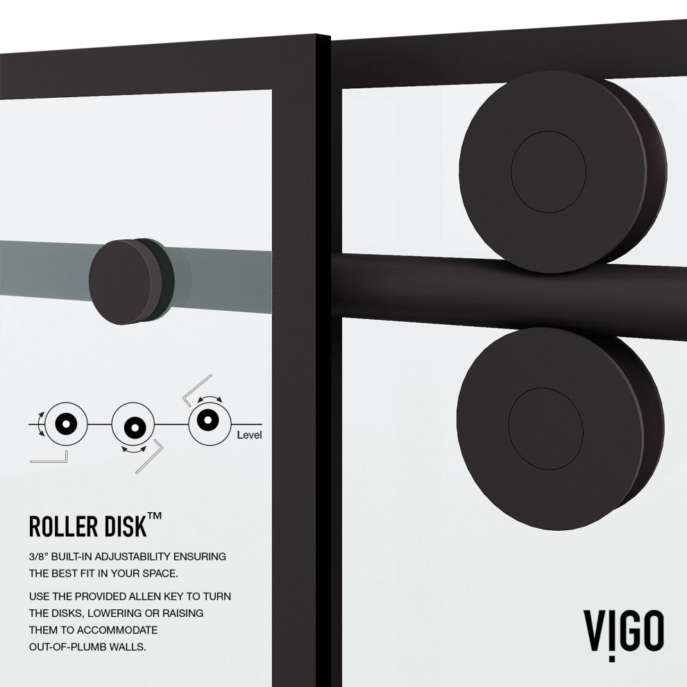 VIGO Elan 68" to 72" W x 74" H Frameless Sliding Shower Door in Matte Black Grid