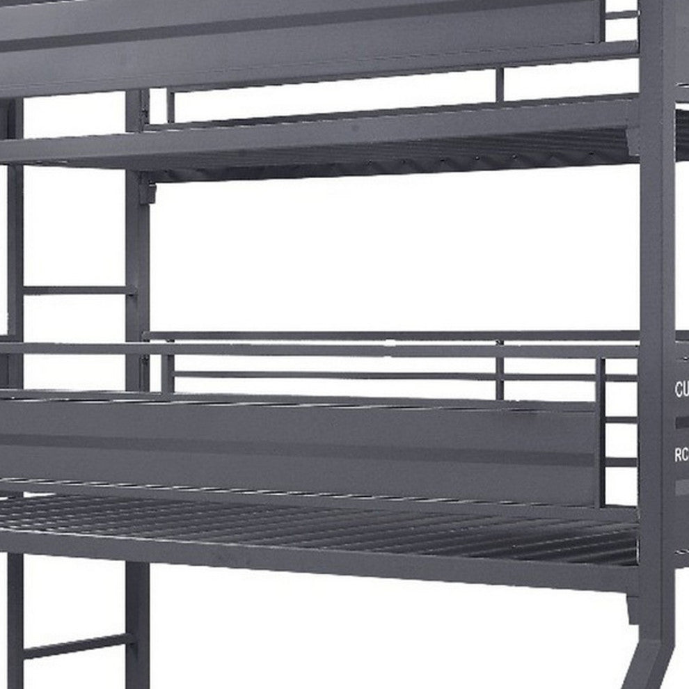 Benzara BM261750 Twin Over Twin Over Full Bunk Bed With Metal Frame, Gray