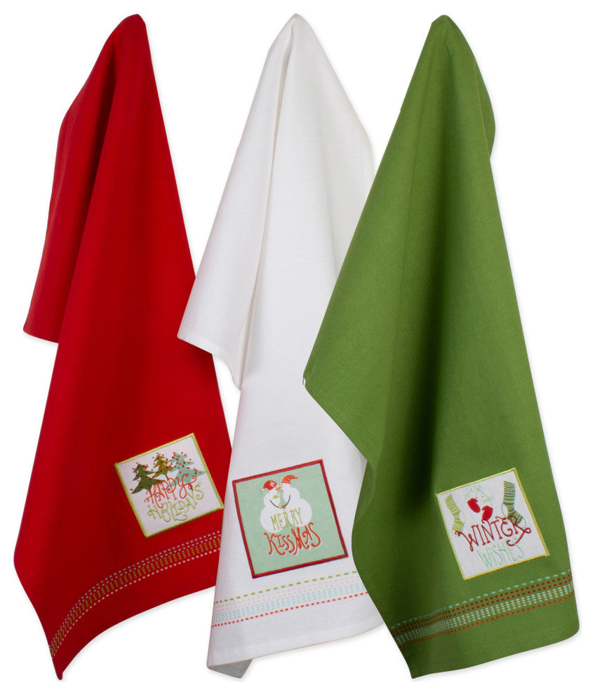 Assorted Cozy Christmas Embellished Dishtowel, Set Of 3