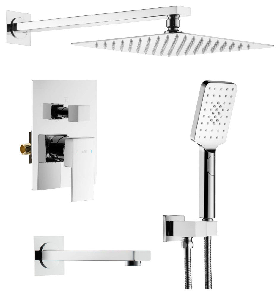 Cube Pressure 3-Function Shower System, Rough-In Valve, Chrome