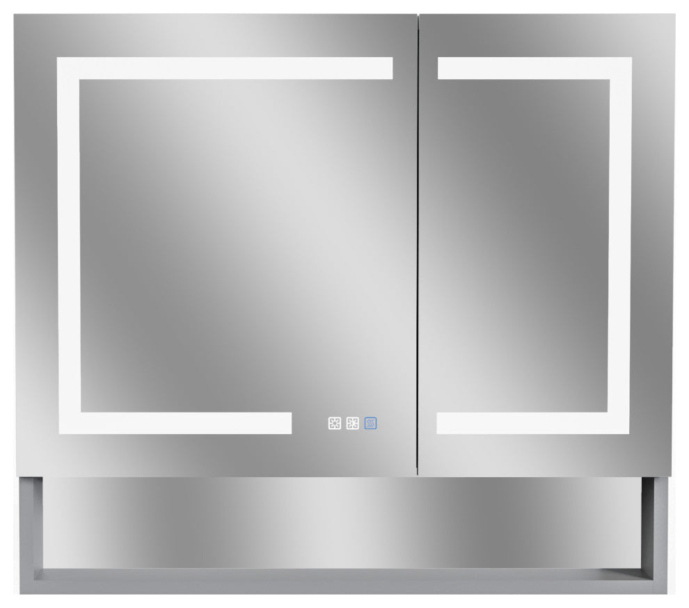 Aluminum Surface/Recessed Mount Medicine Cabinet with Mirror, Outlet and Lights, Sliver, 36" X32" in