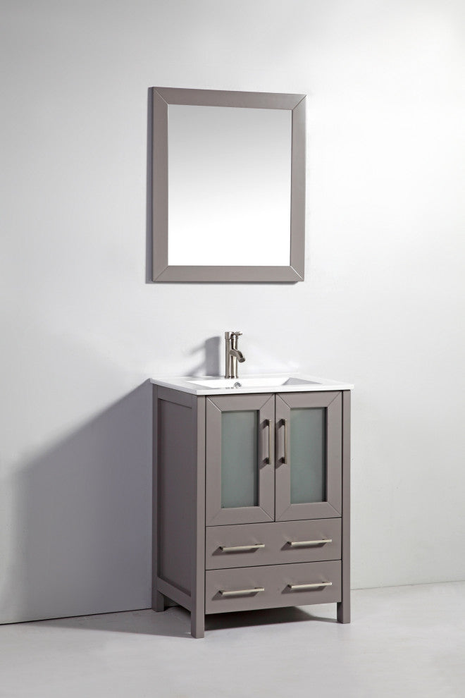 Vanity Art Vanity Set With Ceramic Top, 24", Gray, Led Touch-Switch Mirror