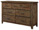 Benzara BM181900 Spacious Wooden Dresser With 7 Drawers, Rustic Burnished Brown
