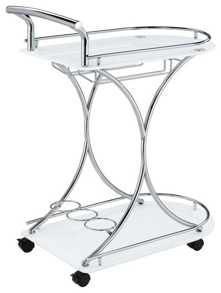 Coaster Elfman Contemporary Metal 2-shelve Serving Cart in Chrome and White