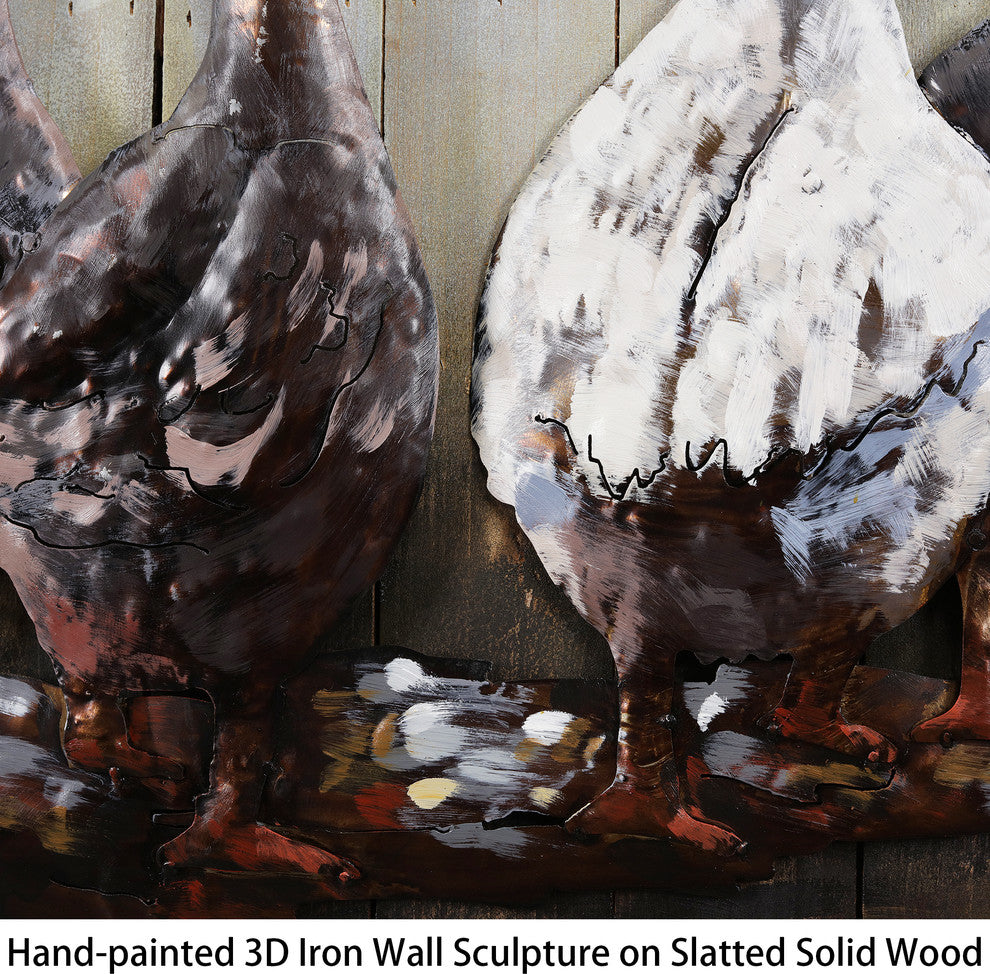 "Ducks" Handed Painted Iron Wall Sculpture on Wooden Wall Art
