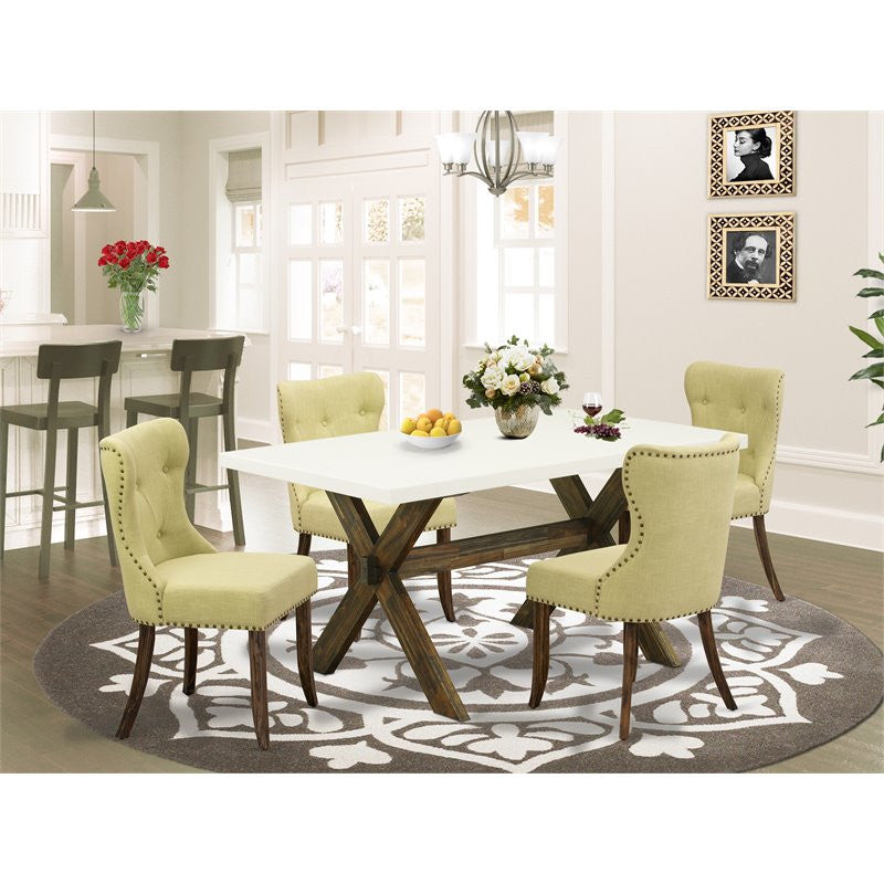 5-Piece Dinette Set, 4 Chairs-Table Top-Linen White and Jacobean