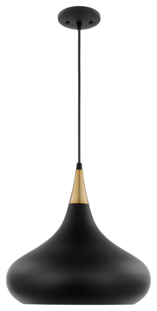 Phoenix 1-Light Medium Pendant, Matte Black With Burnished Brass