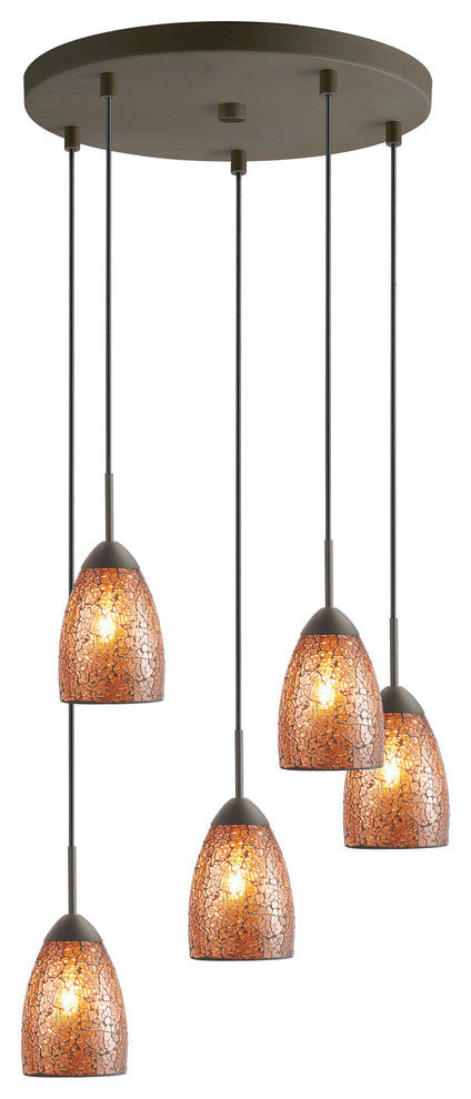 Venezia Mini Pendant, Bronze, Mosaic Amber, 5-Light, 14"D