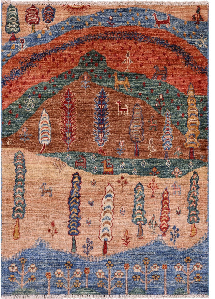 Hand-Knotted Tribal Persian Gabbeh Wool Rug 2' 11" X 4' 1" Q10715