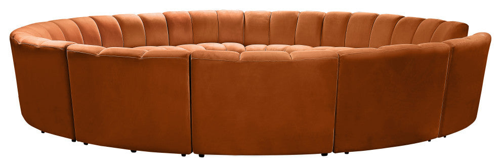Infinity Channel Tufted Velvet Modular Chair, Cognac, 12 Piece