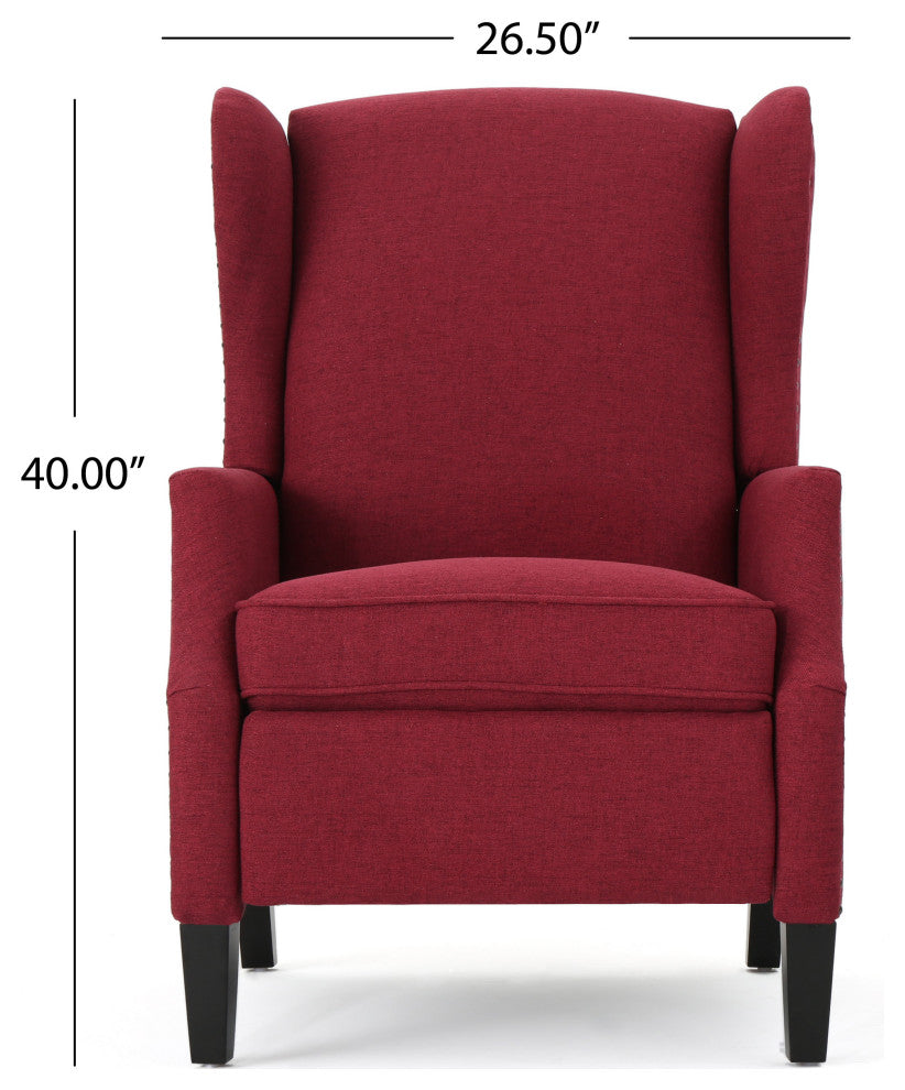 GDF Studio Weyland Contemporary Fabric Wingback Pushback Recliner, Deep Red